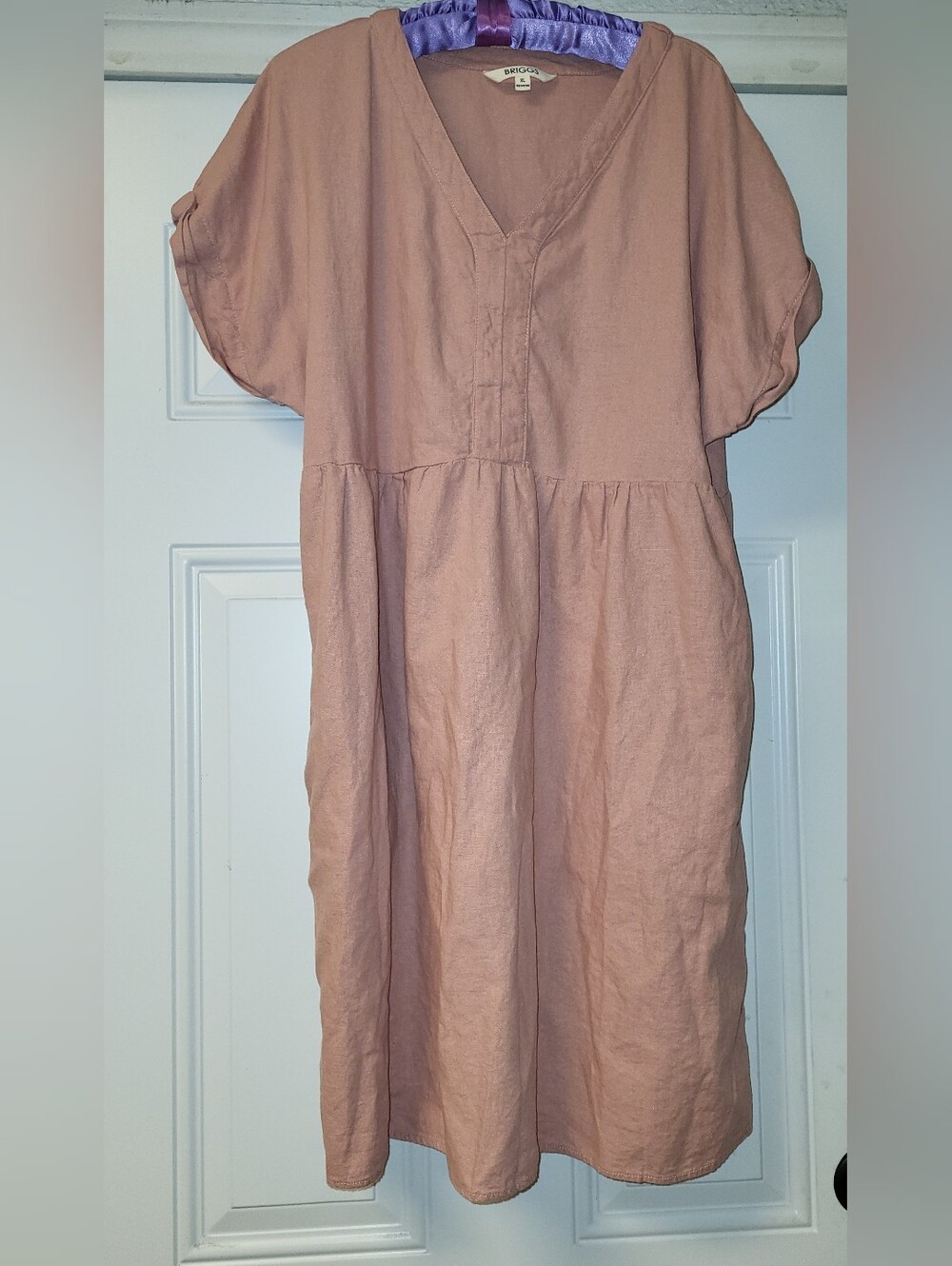 Briggs New York Dusty Rose V-Neck Midi LINEN BLEND Dress W/pockets